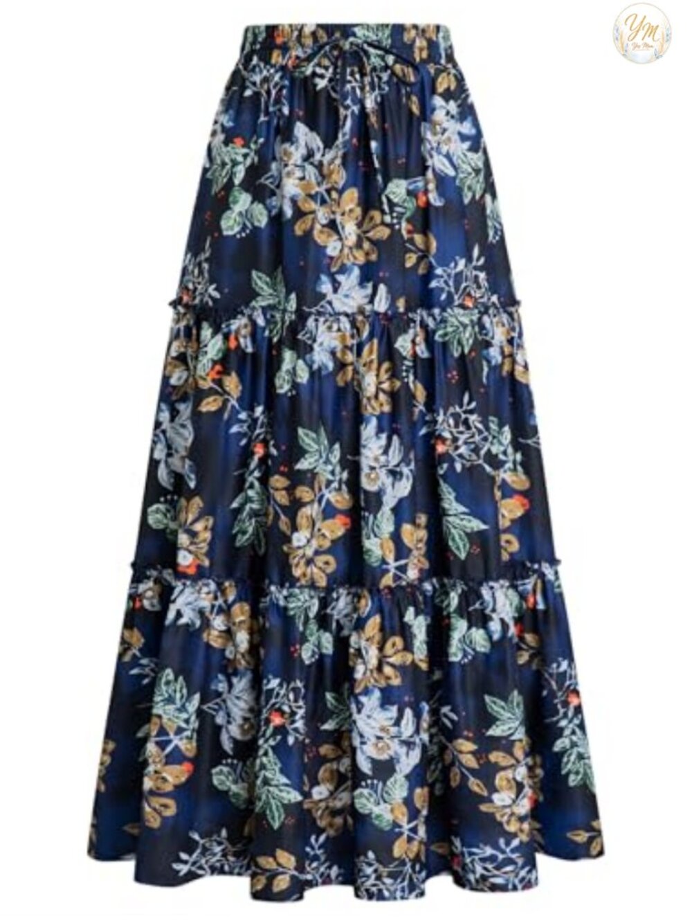 Women's High Waist Pleated Ruffle Maxi Skirt Flowy Boho Beach with Pockets